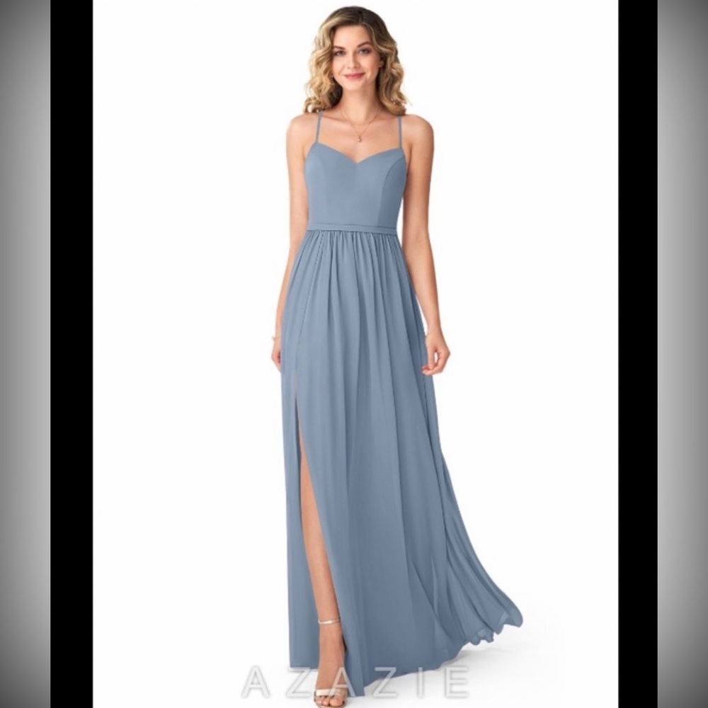 Azazie Shelly dusty blue dress